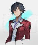  1boy ahoge black_hair dated eiyuu_densetsu jacket looking_at_viewer necktie portrait purple_eyes rean_schwarzer saymel679 school_uniform sen_no_kiseki short_hair smile solo thors_military_academy_school_uniform twitter_username uniform upper_body 