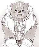  absurd_res anthro bear belt blush clothing crave_saga gabu_(crave_saga) gloves handwear hi_res looking_at_viewer male mammal mukimukimaccho slightly_chubby solo tattoo 