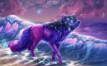  beach canid canine female feral fox hi_res mammal melodyofforest sea seaside solo synthwave water wave 