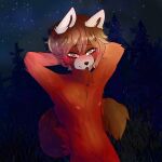  absurd_res ailurid anthro blush blush_lines forest forest_background fur hair hi_res male mammal nature nature_background nipples nude orange_eyes outside plant red_body red_fur red_panda solo solo_focus tree twinkworshiper88 warm_colors warm_lighting 