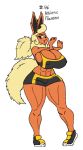  animal_humanoid anthro big_breasts bottomwear bra breasts cleavage clothed clothing curvaceous curvy_figure digital_media_(artwork) eeveelution female flareon footwear fur generation_1_pokemon gym_bottomwear gym_clothing gym_shorts hair huge_breasts humanoid looking_at_viewer lurker_bot mammal mammal_humanoid muscular muscular_female neck_tuft nintendo nipples pants pokemon pokemon_(species) red_body red_fur shorts simple_background solo sports_bra sportswear standing tail text thick_thighs topwear tuft underwear voluptuous white_background wide_hips 