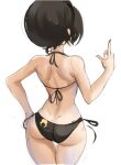  1girl aged_up ass avatar:_the_last_airbender avatar_legends back bare_shoulders bikini black_bikini black_hair facing_away from_behind hand_on_own_hip highres index_finger_raised rakeemspoon short_hair side-tie_bikini_bottom simple_background sketch solo swimsuit thigh_gap toph_bei_fong white_background 