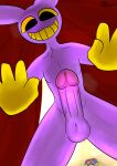  absurd_res big_penis bunny_ears_(disambiguation) clothing dblack genitals gloves handwear hi_res male male/male penis purple_body purple_penis smile solo vein veiny_penis yellow_eyes yellow_mouth 