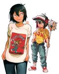  artist_name baggy_pants black_eyes black_hair blupixl breasts commentary english_commentary frown highres holding holding_mop mop original pants scott_pilgrim scott_w_pilgrim shirt shoes short_hair signature small_breasts smile sneakers sweat t-shirt towel_on_one_shoulder visor_cap 