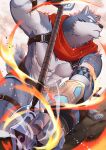  abs absurd_res anthro biceps canid canine canis crave_saga hakuma_(crave_saga) hi_res kouga0225 male mammal melee_weapon muscular muscular_anthro muscular_male pecs polearm scarf solo spear weapon wolf 