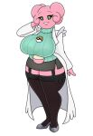  anthro big_breasts blissey bottomwear breasts clothed clothing coat egg female footwear generation_2_pokemon green_eyes huge_breasts legwear nintendo pink_body pokeball pokemon pokemon_(species) shoes simple_background skirt smile solo stockings sweater topwear urusee584 white_background 