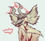  angel anthro avian biblically_accurate_angel bird blood bodily_fluids boidbwain dripping european_mythology female greek_mythology halo head_wings hi_res horn hybrid mythological_avian mythological_firebird mythology ophelia_(boidbwain) phoenix smile smirk solo taunting wings 