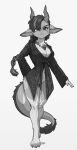  2023 absurd_res anthro braided_hair breasts clenched_teeth crotch_tuft digitigrade dragon eyebrows eyelashes female fur furred_dragon hair hi_res horn jewelry looking_at_viewer monochrome neck_tuft necklace pgm300 short_hair solo tail tail_tuft teeth thigh_gap tuft wide_hips 