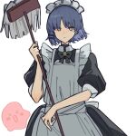  1other apron black_dress blue_hair bocchi_the_rock! dress ear_piercing hair_ornament hairclip highres holding holding_mop maid maid_apron maid_headdress mole mole_under_eye mop noyane piercing short_hair yamada_ryo yellow_eyes 