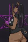  big_breasts big_butt black_hair bottomless breasts brown_body brown_fur butt cheek_piercing clothed clothing ear_piercing equid equine female fur hair hi_res highlights_(coloring) horse long_hair lydia_(torfur) makeup mammal partially_clothed piercing solo thick_thighs torfur 