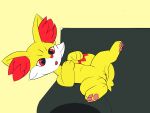  black_eyes butt female fennekin feral generation_6_pokemon genitals hi_res inner_ear_fluff lewdkitten069 lying nintendo paws pokemon pokemon_(species) pussy solo tongue tongue_out tuft yellow_body young 