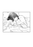  2girls absurdres blush book closed_eyes commentary_request couple cuddling flower greyscale highres kamejiro_(sasakame) long_hair monochrome multiple_girls natalia_(the_princess_of_sylph) sara_(the_princess_of_sylph) smile the_princess_of_sylph upper_body yuri 