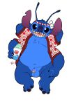  alien anthro asian_clothing balls belly black_eyes blue_body blue_fur blue_nose clothing dessert disney east_asian_clothing flaccid food fupa fur genitals happi_(clothing) hi_res japanese_clothing lilo_and_stitch male moobs navel nipples overweight penis snow_cone solo stitch_(lilo_and_stitch) tbid 
