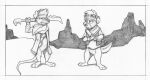  anthro bandanna barefoot buckteeth canyon cirruskitfox clothing coat desert duo eyewear feet goggles graphite_(artwork) hands_clapsed holding_object holding_sword holding_weapon kerchief male mammal melee_weapon monochrome pantsless pencil_(artwork) rodent sword teeth toony topwear traditional_media_(artwork) weapon wrap 