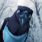  ambiguous_gender avian beak bird bodily_fluids clothing corvid digital_media_(artwork) feathers feral hi_res lemondeer looking_at_viewer magpie_(corvid) male open_mouth oscine passerine simple_background smile solo tongue tongue_out vore wings 