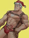  &gt;_o abs animal_ears around_crotch bara bare_pectorals blush body_fur chest_hair come_hither dog_ears erection facial_hair goatee gomeisa_(live_a_hero) green_eyes grey_hair hair_strand highres large_pectorals leather_belt live_a_hero looking_at_viewer male_focus mr_samoye muscular muscular_male nipples o-ring o-ring_top official_alternate_costume one_eye_closed pants pectorals seductive_smile short_hair sideburns smile solo stomach tattoo thick_penis thick_thighs thighs torn_clothes torn_pants tribal_tattoo yellow_background 