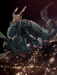  anzu_(01010611) claws dragon eastern_dragon fangs flying highres jirachi looking_down night no_humans open_mouth outdoors pokemon pokemon_(creature) rayquaza riding riding_pokemon sky yellow_eyes 