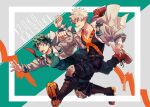 2boys adam&#039;s_apple ankle_boots arm_up baggy_pants bakugou_katsuki belt black_footwear black_pants black_tank_top blazer blonde_hair blue_pants bodysuit boku_no_hero_academia boots bright_pupils brown_belt buttons cai_(caiirocai) character_name chinese_commentary clenched_hand clenched_teeth collarbone collared_shirt colored_shoe_soles combat_boots cover cover_image cover_page cross-laced_footwear double_horizontal_stripe doujin_cover dress_shirt english_commentary falling floating_clothes floating_necktie framed freckles french_commentary from_side full_body german_commentary green_background green_bodysuit green_eyes green_hair green_pupils grey_background grey_jacket hand_up hands_up jacket knee_pads knee_up korean_commentary lapels layered_clothes leg_up legs_up lightning_bolt_symbol locked_arms long_sleeves looking_at_another male_focus midoriya_izuku mixed-language_commentary multiple_boys necktie notched_lapels open_clothes open_hand open_hands open_jacket open_mouth open_shirt outside_border outstretched_arms pants popped_collar profile red_eyes red_footwear red_necktie running russian_commentary sanpaku school_uniform shirt shoe_soles shoes short_hair side-by-side sideways_glance sleeveless sneakers spanish_commentary spiked_hair tank_top teeth thai_commentary u.a._school_uniform unbuttoned undone_necktie v-neck white_shirt x 