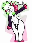  anthro bottomwear bovid bulge caprine clothing detailed_bulge feline_threat fur hi_res horn latex male mammal pasties rubber rubber_clothing simple_background smile solo text thick_thighs underwear wide_hips 