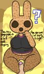  animal_crossing anthro big_breasts bottomless breasts chubby_female clothed clothing coco_(animal_crossing) disembodied_penis duo erect_nipples female first_person_view foot_fetish foot_play footjob genitals human klutzatdusk lagomorph leporid looking_at_viewer lying male male/female mammal nintendo nipples nipples_visible_through_clothing on_back penis question_mark rabbit sex unseen_character yoga_top 