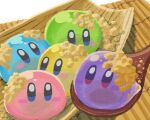  blue_eyes blush_stickers colorful flour food food_focus foodification kirby kirby_(series) looking_at_viewer miclot no_humans spoon warabimochi 