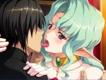  1boy 1girl arietta_elfinrine blush cecil_calvert french_kiss game_cg gloves green_hair himekishi_olivia kiss long_hair non-web_source pointy_ears purple_eyes wavy_hair 