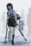  1girl bag black_hair black_skirt black_socks crutch end80236189 feet floor green_eyes highres necktie original school_bag school_uniform see-through_silhouette shirt skirt socks test toes white_shirt 