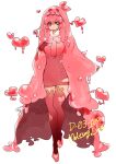  1girl absurdres black_eyes breasts character_name closed_mouth dress gloves hamelon310 heart highres jacket large_breasts liquid_clothes liquid_hair lobotomy_corporation melting_love personification pink_dress pink_hair pink_jacket pink_theme pink_thighhighs project_moon red_gloves slime_(substance) solo thighhighs 