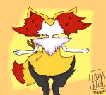  2023 ambiguous_gender anthro big_tail biped black_body black_fur braixen canid canine cel_shading dated digitigrade faceless faceless_ambiguous faceless_anthro faceless_character fluffy fox fur fur_markings generation_6_pokemon hi_res inner_ear_fluff lilya_nida mammal markings multicolored_body multicolored_ears multicolored_fur nintendo pokemon pokemon_(species) red_body red_ears red_fur red_tail shaded signature simple_background simple_shading solo spread_arms stick tail tail_markings tuft two_tone_body two_tone_ears two_tone_fur two_tone_tail yellow_body yellow_ears yellow_fur yellow_tail 