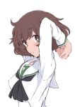  1girl bad_link brown_eyes brown_hair girls_und_panzer hazuki_haru highres long_sleeves looking_at_viewer ooarai_school_uniform sailor_collar school_uniform short_hair simple_background solo white_background white_sailor_collar 