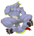  4_toes 5_fingers abs anthro areola asian_clothing balls biped black_sclera canid canine claws clothed clothing east_asian_clothing feet fingers frde fundoshi fundoshi_only genitals hi_res humanoid_genitalia humanoid_penis inner_ear_fluff japanese_clothing male mammal muscular muscular_anthro muscular_male nipples pawpads pecs penis simple_background solo tail toes tongue tongue_out topless tuft underwear underwear_only white_background 
