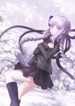  1girl black_jacket black_ribbon bow bowtie braid c.z. danganronpa:_trigger_happy_havoc danganronpa_(series) danganronpa_kirigiri highres jacket kirigiri_kyoko long_hair long_sleeves purple_eyes purple_hair ribbon solo twin_braids 