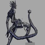  absurd_res ambiguous_gender anthro butt clawed_fingers digitigrade ears_back elemental_creature glistening glistening_body hi_res horn joints metal_creature mineral_fauna monster nude pivoted_ears segmented_tail slim snout solo spiked_tail spikes spikes_(anatomy) step_pose tail thecore34 