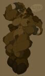  2018 alpaca anthro breasts brown_body brown_fur camelid dialogue ear_piercing ear_ring english_text female freebird11 fur hi_res hooves looking_aside mammal muscular muscular_female navel nipples piercing ring_piercing simple_background smile solo text 