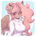  2023 anthro clothed clothing equid equine eyebrows eyelashes fan_character female grin hair long_hair looking_at_viewer mammal pegasus simple_background smile solo tolsticot wings 