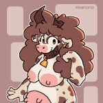  aku(character) anthro areola banono bell bell_collar big_areola bovid bovine broken_horn cattle collar curled_hair ear_piercing female hair horn looking_at_viewer low_res mammal nude piercing solo_focus teats udders 