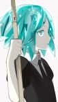  1other androgynous black_necktie colored_eyelashes crystal_hair elbow_gloves gem_uniform_(houseki_no_kuni) gloves green_eyes green_hair highres houseki_no_kuni looking_to_the_side necktie other_focus phosphophyllite short_hair short_sleeves user_adcz5428 white_gloves 