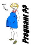  anthro belly blonde_hair breasts clothing danellz digital_media_(artwork) dress english_text female footwear green_eyes hair hi_res mammal pregnant shoes solo text unknown_species 