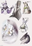  ambiguous_gender animal_genitalia animal_pussy anthro areola breasts canid canine canine_genitalia canine_pussy clothed clothing female genitals grey_body group hi_res lizet mammal nipples nude open_mouth pussy white_body 