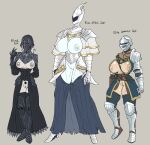  absurd_res anri_of_astora armor bottomwear breasts casual_exposure casual_nudity chorsinnell39 cleavage_cutout clothed clothing dark_souls female fire_witch fromsoftware genitals group headgear helmet hi_res hidden_face human knight mammal nipple_piercing nipple_slip nipples pale_body pale_skin piercing pubes pussy size_difference skimpy skimpy_armor skirt trio unconvincing_armor undead warrior yuria_of_londor 