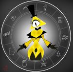  1_eye bill_cipher claws clothed clothing crossgender disney female gravity_falls hat headgear headwear hi_res humanoid mtf_crossgender not_furry nsfwtheodore partially_clothed simple_background solo thick_thighs yellow_body 