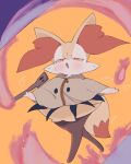  1girl animal_ear_fluff animal_ears animal_nose black_fur blush body_fur braixen brown_capelet capelet clothed_pokemon commentary_request cosplay fang fire fox_ears fox_girl fox_tail full_body furry furry_female half-closed_eyes happy heart highres holding holding_stick looking_at_viewer mimikyu mimikyu_(cosplay) multicolored_fur open_mouth orange_background orange_eyes pokemon pokemon_(creature) sakuyan_(sakuyan1007) smile snout solo standing stick tail walking white_fur yellow_fur zipper zipper_pull_tab 