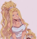  1boy 1girl addy_(@vegeebs) aged_down all_might&#039;s_mother blue_eyes boku_no_hero_academia breasts child cleavage highres large_breasts long_hair mother_and_son open_mouth ponytail yagi_toshinori 