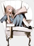  1girl artist_name blonde_hair chair featureless_background flower full_body hair_flower hair_ornament knees_up long_hair purple_eyes qtonagi shoes simple_background sitting socks solo white_flower white_socks 