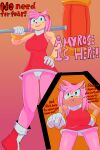  2:3 absurd_res amy_rose anthro bent_forward bent_over english_text eulipotyphlan female fur gesture green_eyes hammer hand_on_hip hedgehog hi_res mammal pink_body pink_fur pointing sega shoobiedoobie12 smile smiling_at_viewer solo sonic_the_hedgehog_(series) text tools 