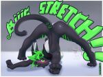  2023 ambiguous_gender anthro ass_up biped black_body black_fur black_horn blep blush claws digital_media_(artwork) digitigrade domestic_cat duo english_text felid feline felis female finger_claws fur green_eyes green_hair green_tongue grey_background hair hi_res horn mammal nude_anthro nude_female open_mouth paws pentarch pupils simple_background slit_pupils stretching surprised_patrick_(meme) text toe_claws tongue tongue_out white_body white_fur wide_eyed 