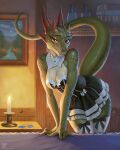  anthro argonian bethesda_softworks breasts candle clothed clothing condom female fingers hacatiko hi_res horn looking_at_viewer scalie sexual_barrier_device smile solo the_elder_scrolls 