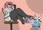  absurd_res anthro bovid bovine butt cattle dominant dominant_anthro dominant_female duo feet female foot_fetish foot_focus foot_lick foot_play hair hi_res hoof_fetish hooved_toes hooves licking mammal p999b pink_hair size_difference smaller_female thick_thighs tongue tongue_out 