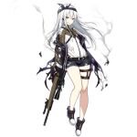  1girl bandaid bandaid_on_cheek bandaid_on_face bandana belt black_footwear black_gloves black_jacket black_shorts blue_eyes boots colored_shoe_soles darpa_xm-3 earpiece fingerless_gloves full-length_zipper full_body girls&#039;_frontline gloves gun hair_between_eyes hand_on_own_hip holding holding_weapon jacket leotard long_hair looking_at_viewer official_art open_mouth rifle scope shell_casing shi-chen shorts smoke sniper_rifle solo standing thigh_strap torn_clothes torn_jacket torn_leotard torn_shorts transparent_background trigger_discipline weapon white_hair white_leotard xm3_(girls&#039;_frontline) zipper 