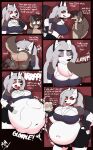  abdominal_bulge anthro belly big_belly big_breasts big_butt bone breasts burping butt canid canid_demon canine clothed clothing collar comic comic_panel demon dialogue duo ear_piercing english_text female fur hair hand_on_hip hand_on_stomach hellhound helluva_boss hi_res loona_(helluva_boss) male male/female mammal moltai neck_bulge onomatopoeia open_mouth oral_vore piercing red_sclera simple_background size_difference skull skull_head sound_effects tai_(moltai) text vore 